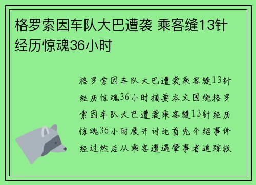 格罗索因车队大巴遭袭 乘客缝13针 经历惊魂36小时