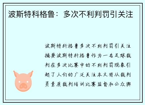 波斯特科格鲁：多次不利判罚引关注